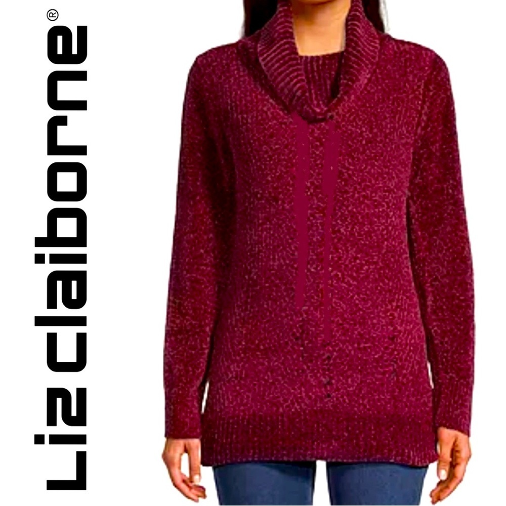 Liz Claiborne Petite Chunky Knit Sweater in Burgundy Size Large NWT